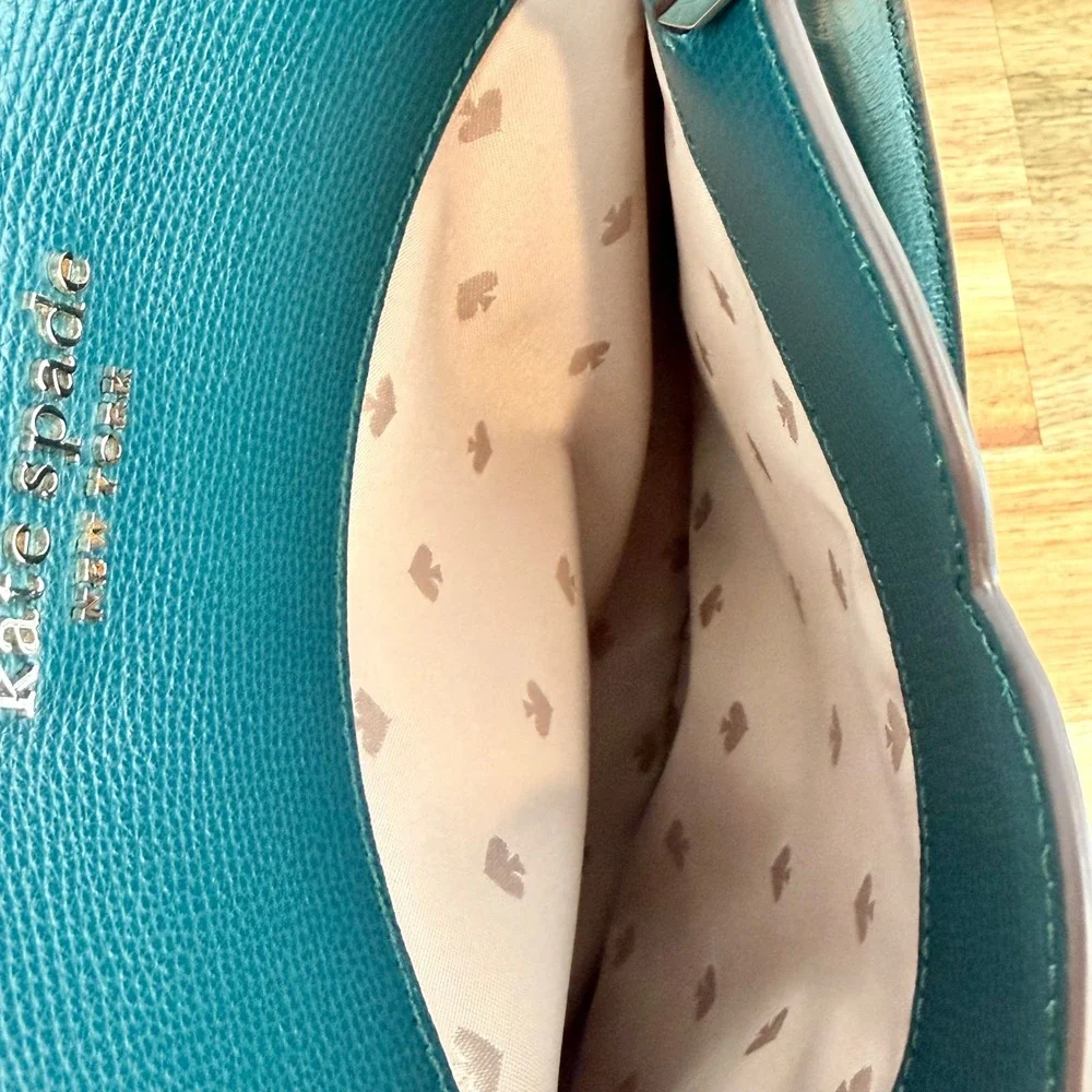 Kate Spade New York Pebbled Leather Satchel Tote Bag Teal Green